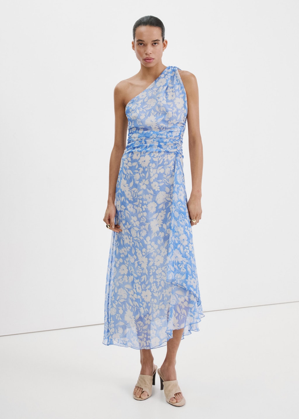 Mango Robe Midi À Fleurs Et Col Asymétrique Bleu - Femme - S -  In Blue
