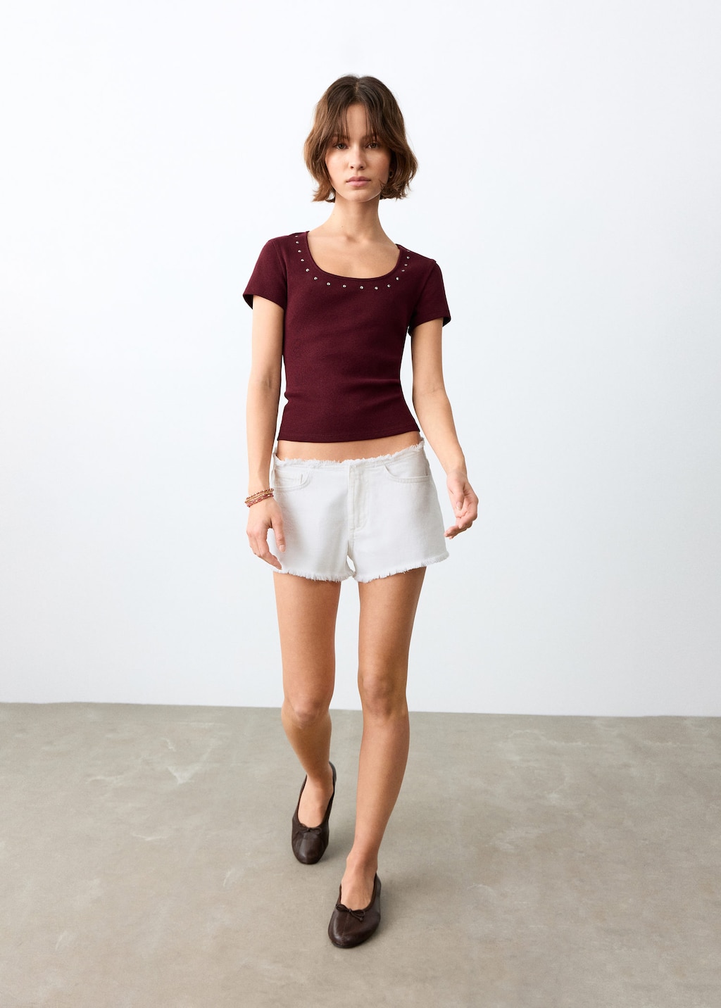 Mango Short En Jean Avec Détails Effilochés Blanc Cassé - Fille - 42 -  Teen In White