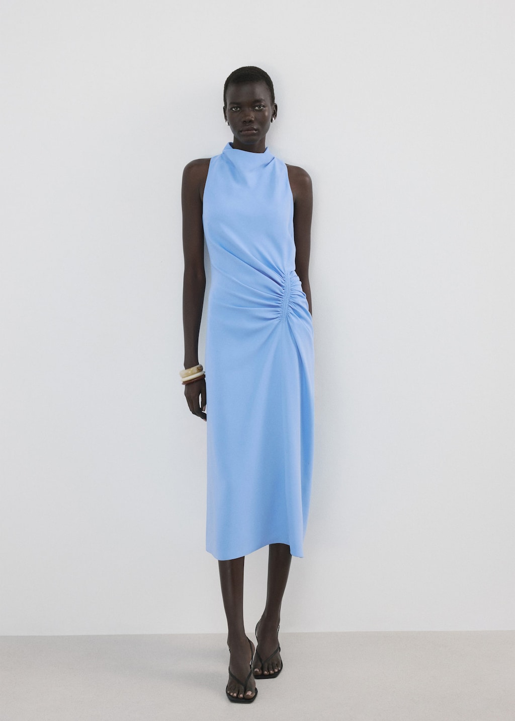 Mango Robe Midi Froncée Bleu Ciel - Femme - Xl -  In Blue