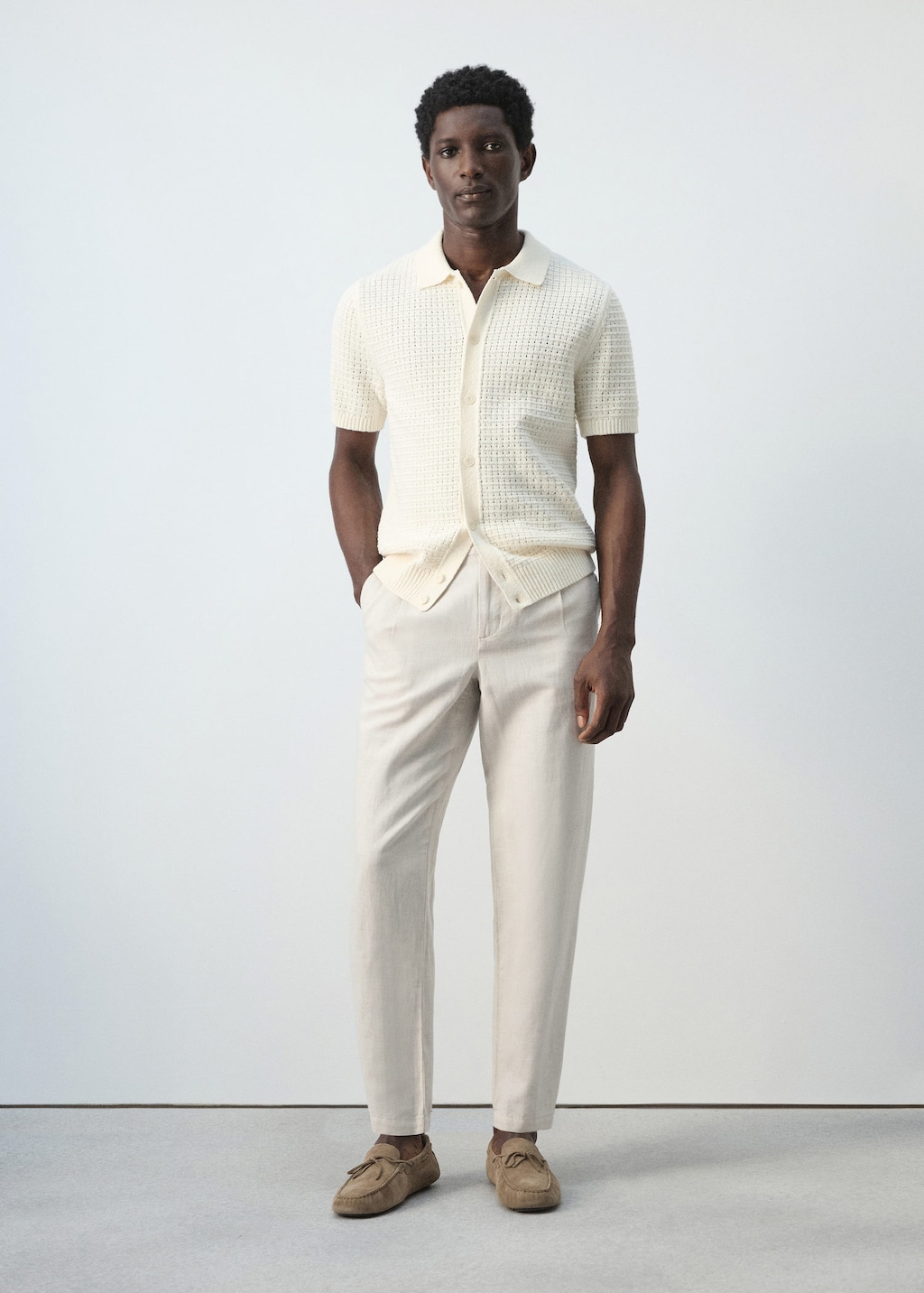 Mango Pantalon En Lin Et Coton Coupe Slim Cropped Écru - Homme - 42 -  Man In White