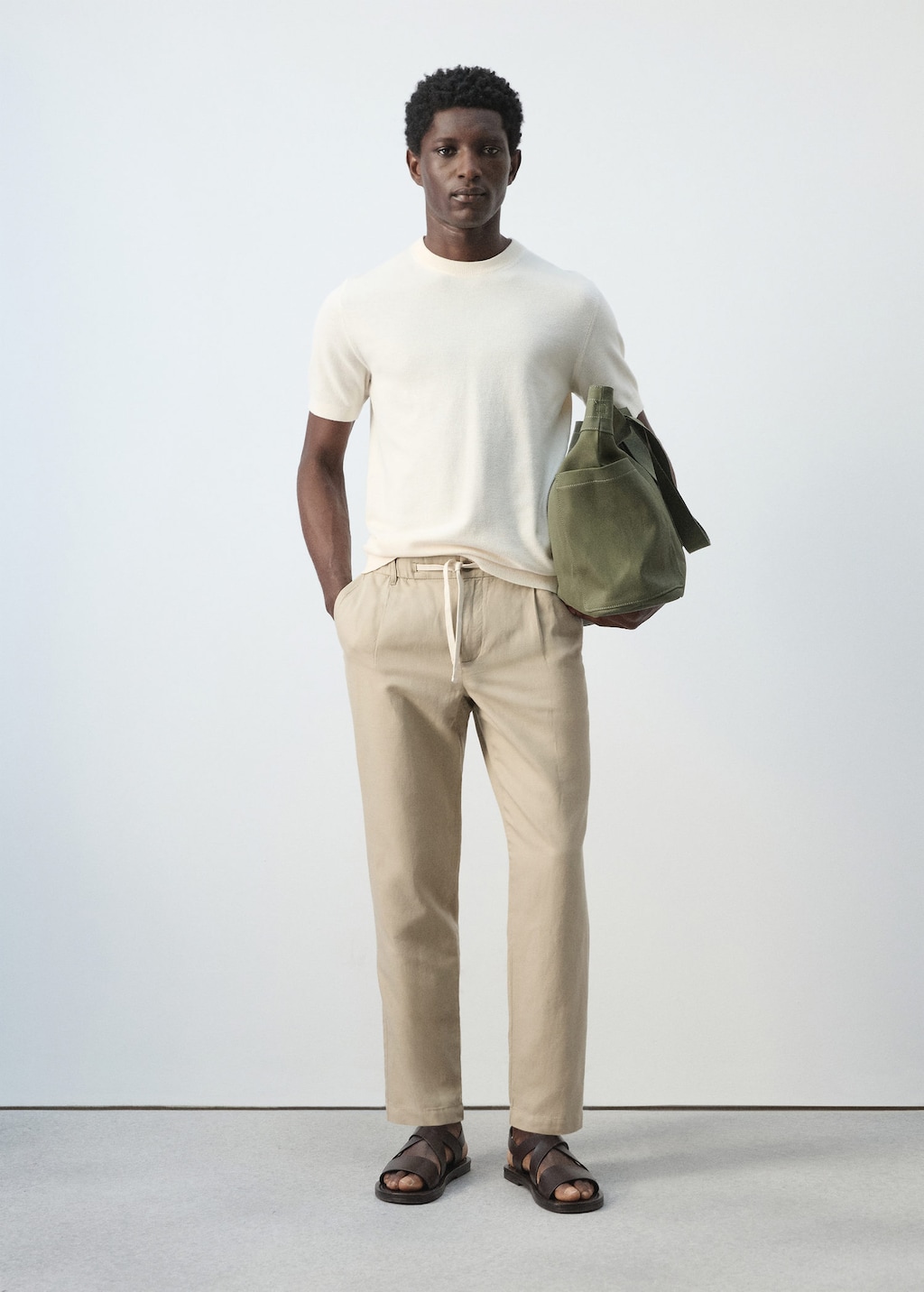 Mango Pantalon En Lin Et Coton Coupe Slim Cropped Beige - Homme - 48 -  Man In Neutral