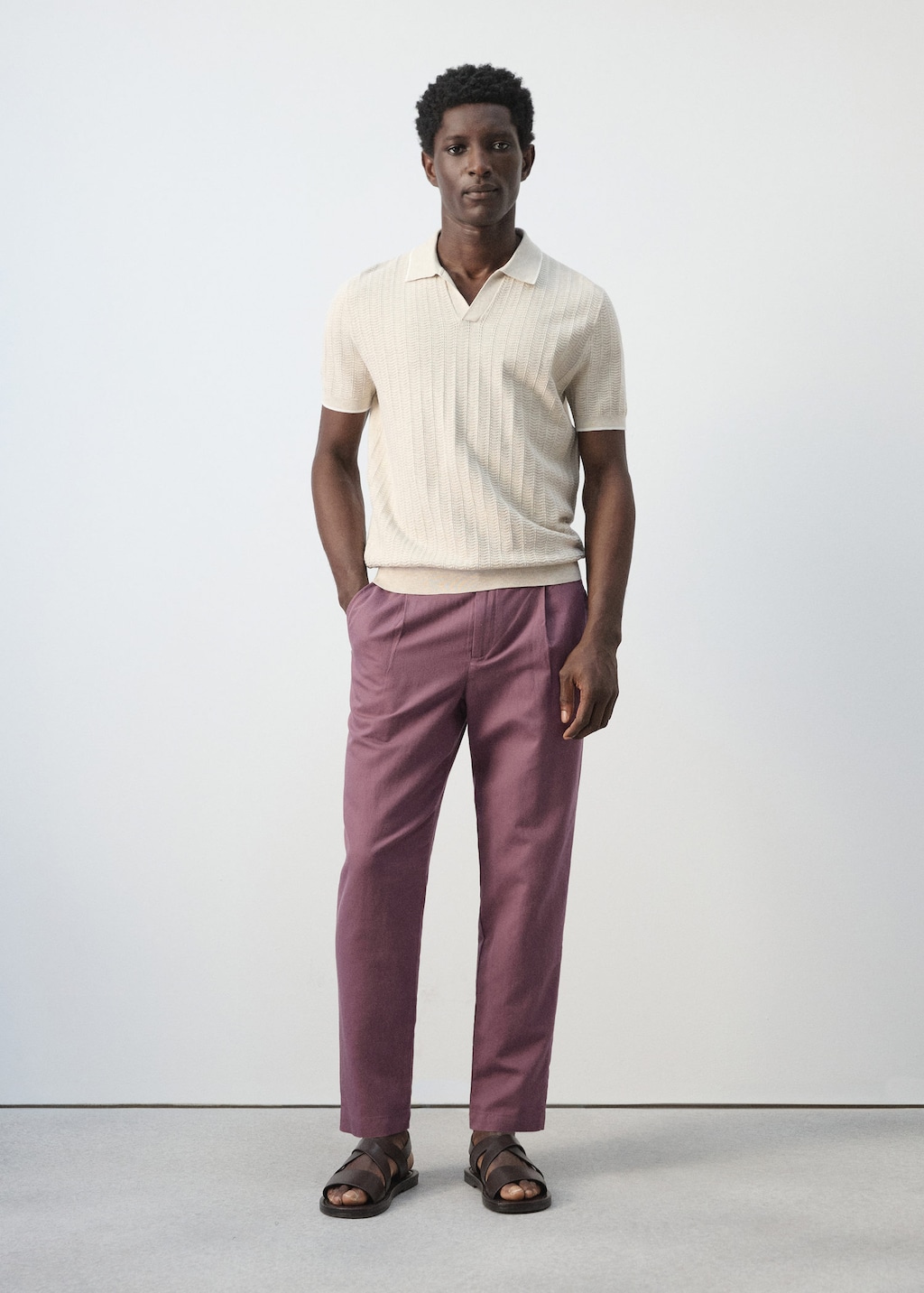 Mango Pantalon En Lin Et Coton Coupe Slim Cropped Prune - Homme - 44 -  Man In Purple