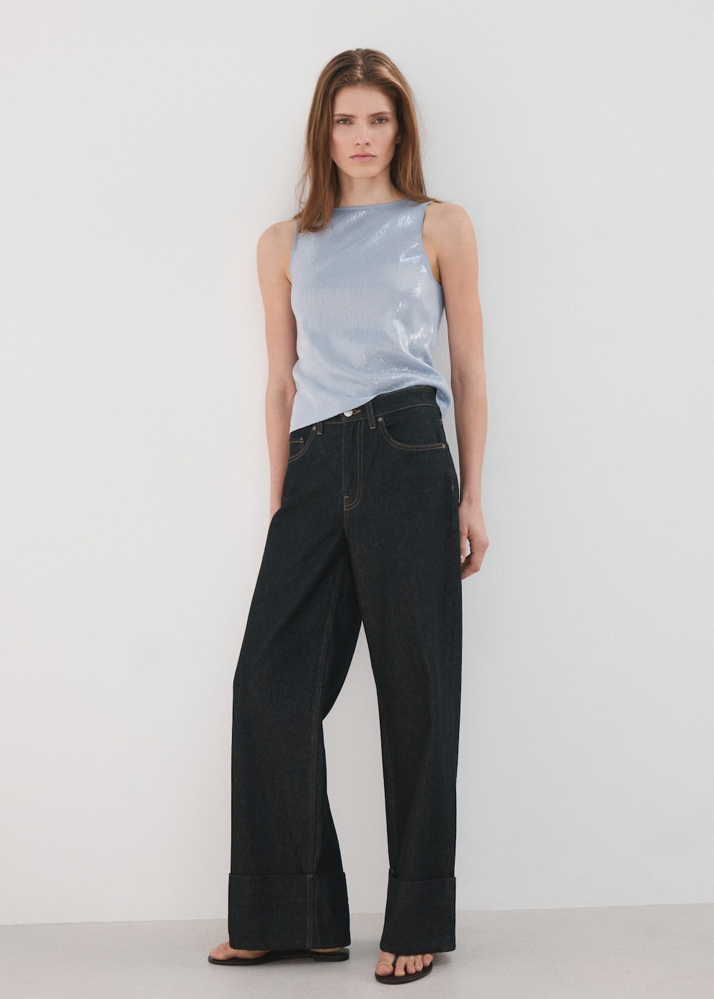 Mango Top Maille Paillettes Bleu Ciel - Femme - S -  In Blue