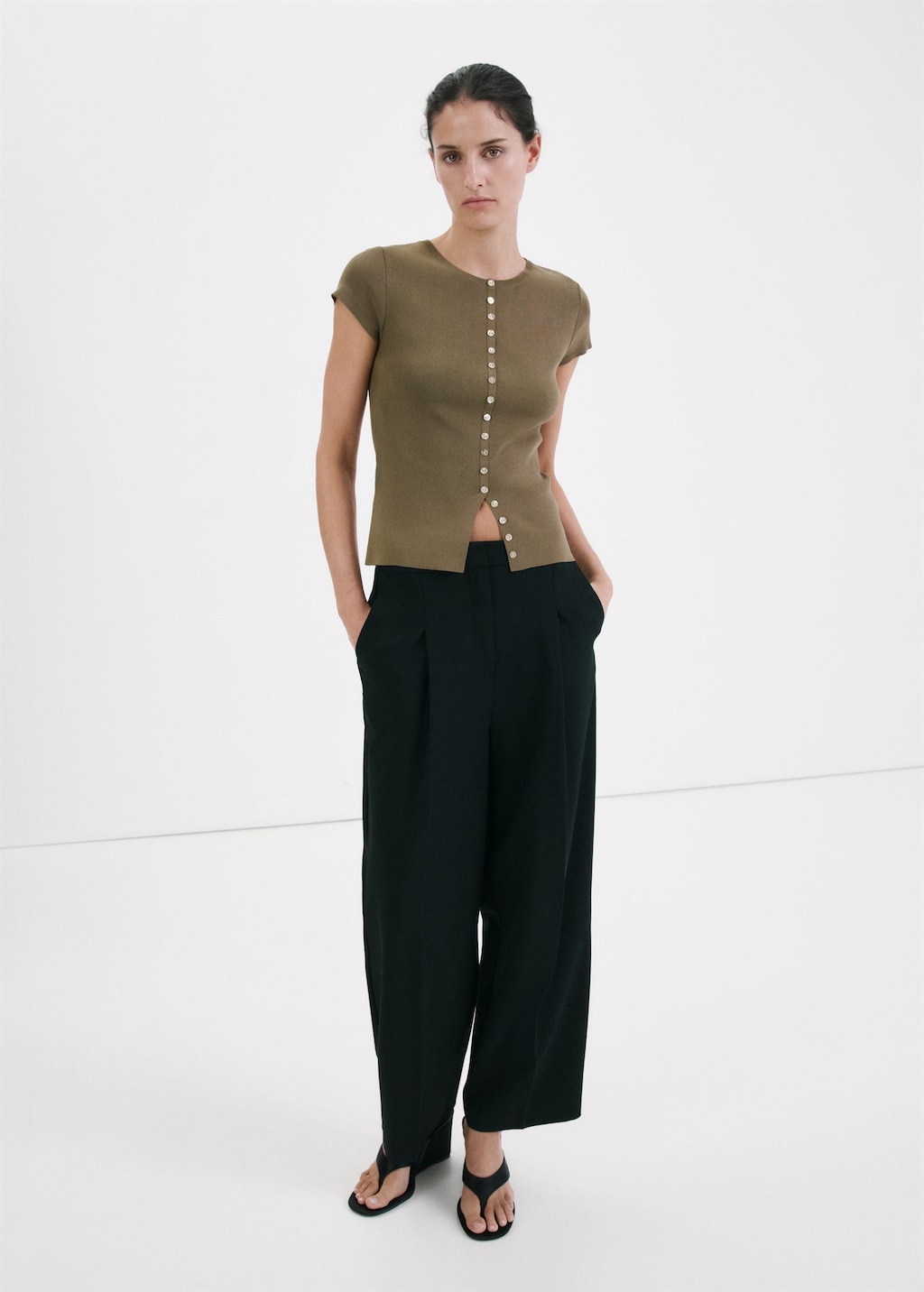 Mango Pull-over Maille Détail Boutons Marron Moyen - Femme - Xxl -  In Green
