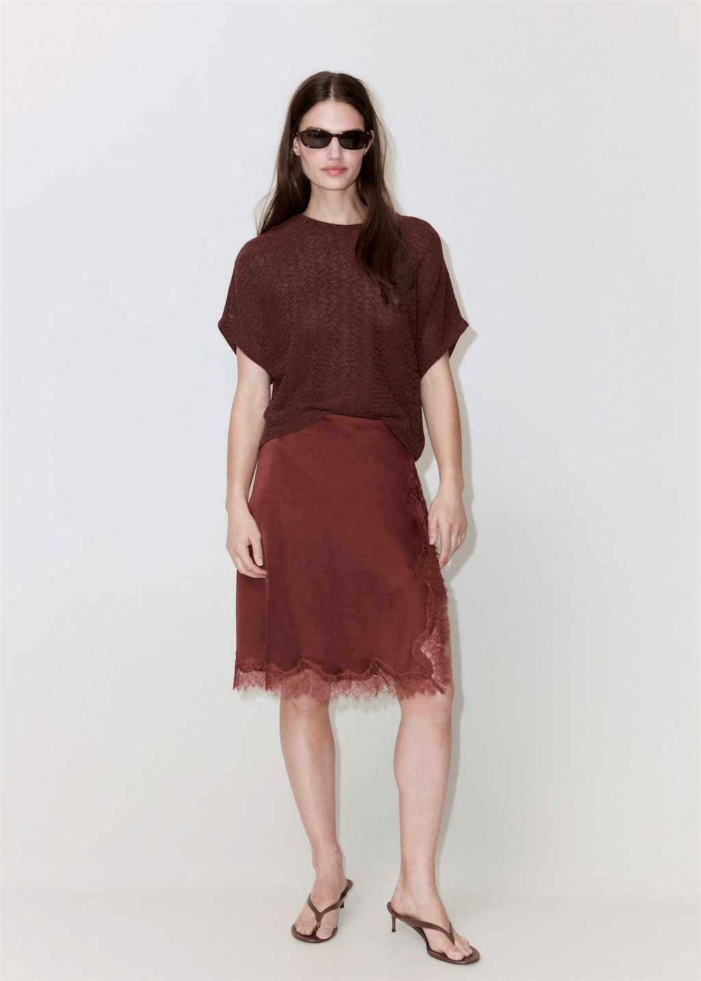 Mango Short-sleeved Knitted Sweater In Burnt Orange