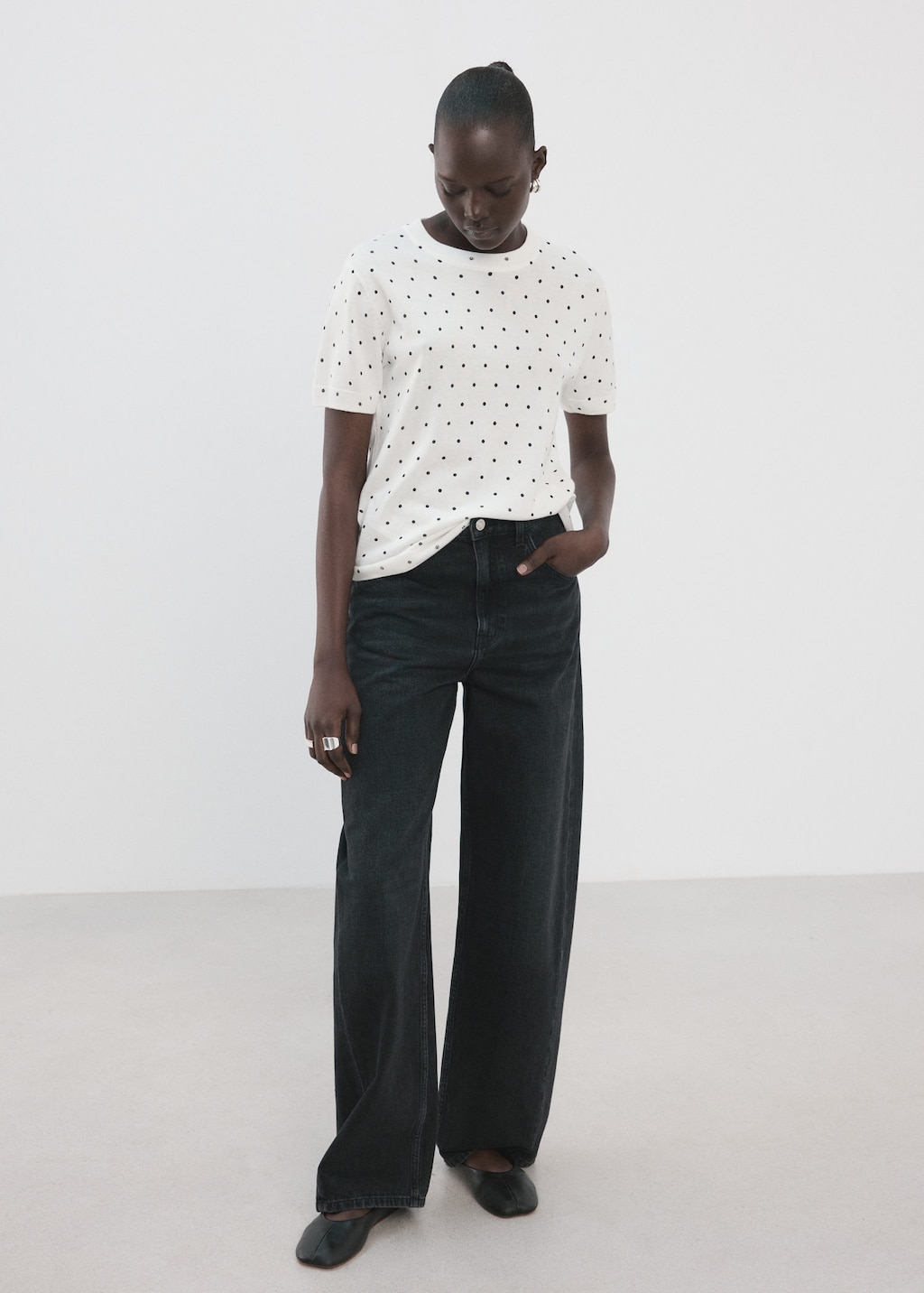 Mango Polka-dot Knitted Sweater In Off White