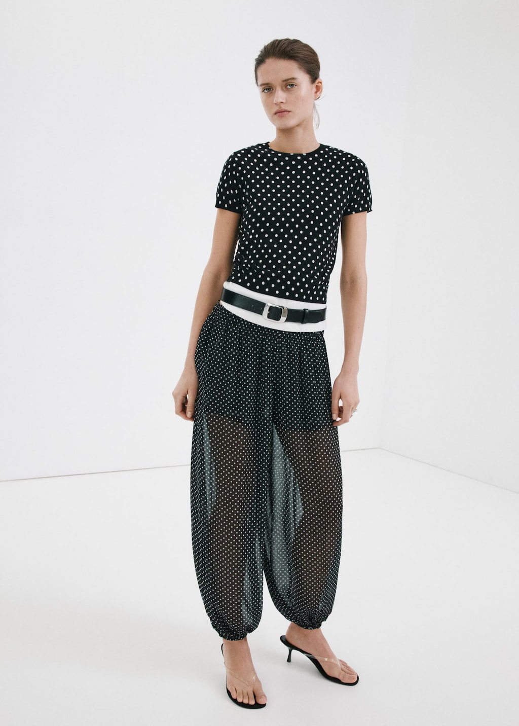 Mango Polka-dot Knitted Sweater In Black