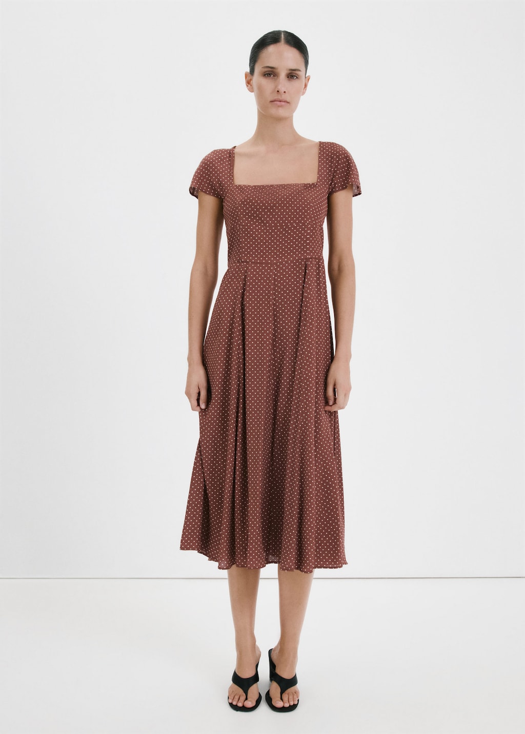 Mango Robe À Pois Évasée Chocolat - Femme - L -  In Brown
