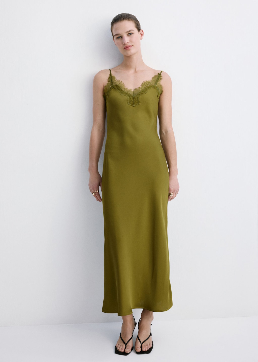 Mango Robe Style Lingerie Satinée Vert - Femme - Xl -  In Green