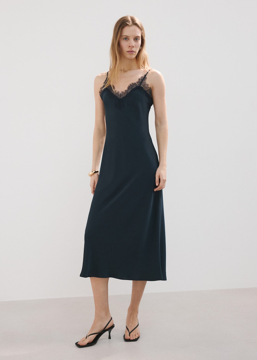 Mango Robe Style Lingerie Satinée Bleu Marine - Femme - L -  In Blue