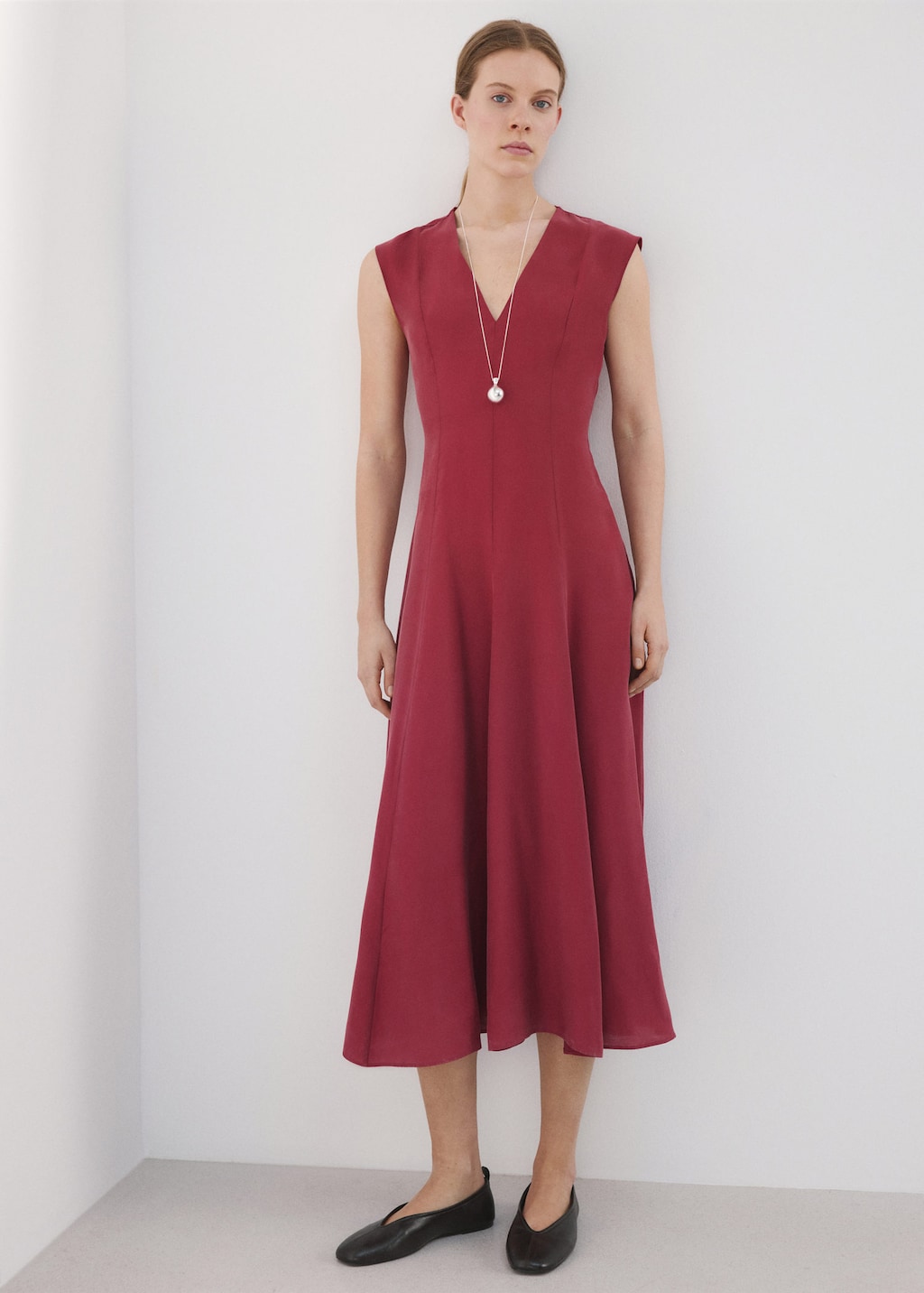 Mango V-neck Midi Dress In Burnt Orange