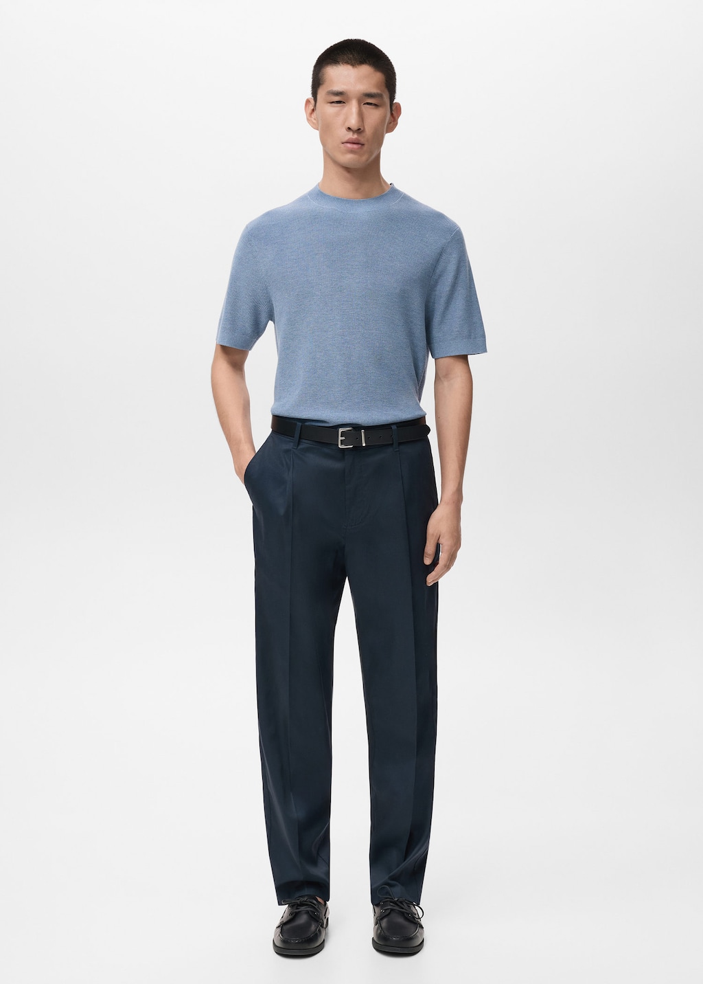 Mango Man Regular-fit Pleated Flowy Trousers Navy In Blue