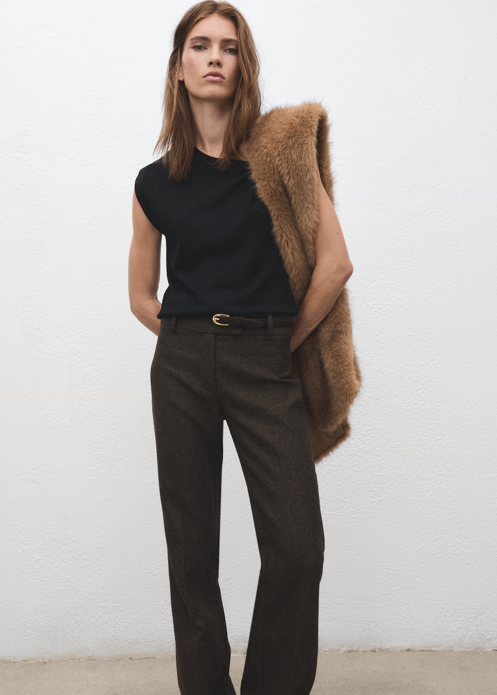 Mango Thin Suede Leather Belt Chocolate In Brown