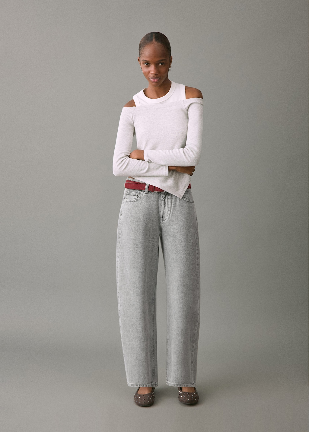 Mango Teen Low-rise Balloon Jeans Light Grey Denim In Gray