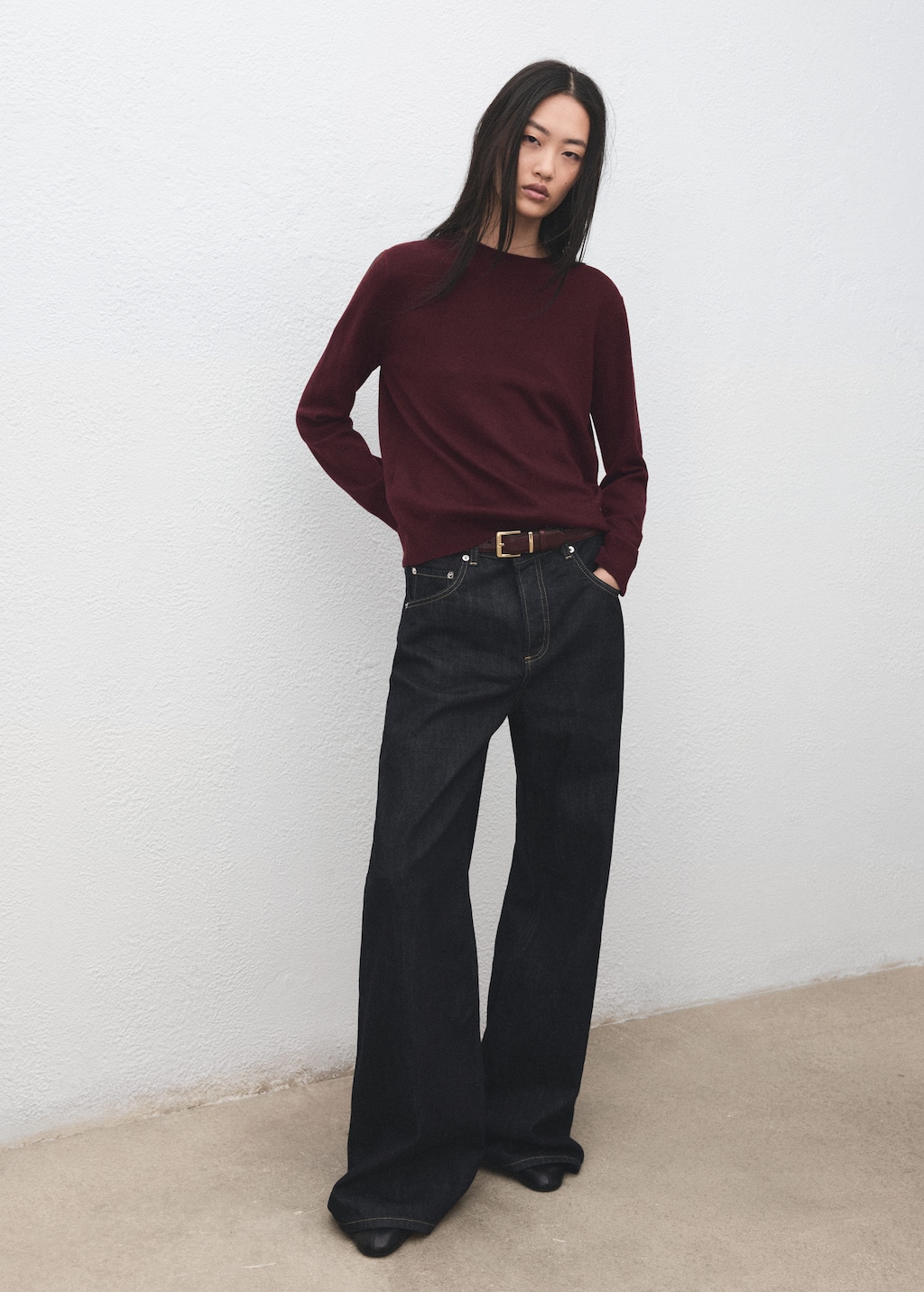 Mango Pull En Maille À Col Rond Lie De Vin - Femme - Xxl -  In Burgundy