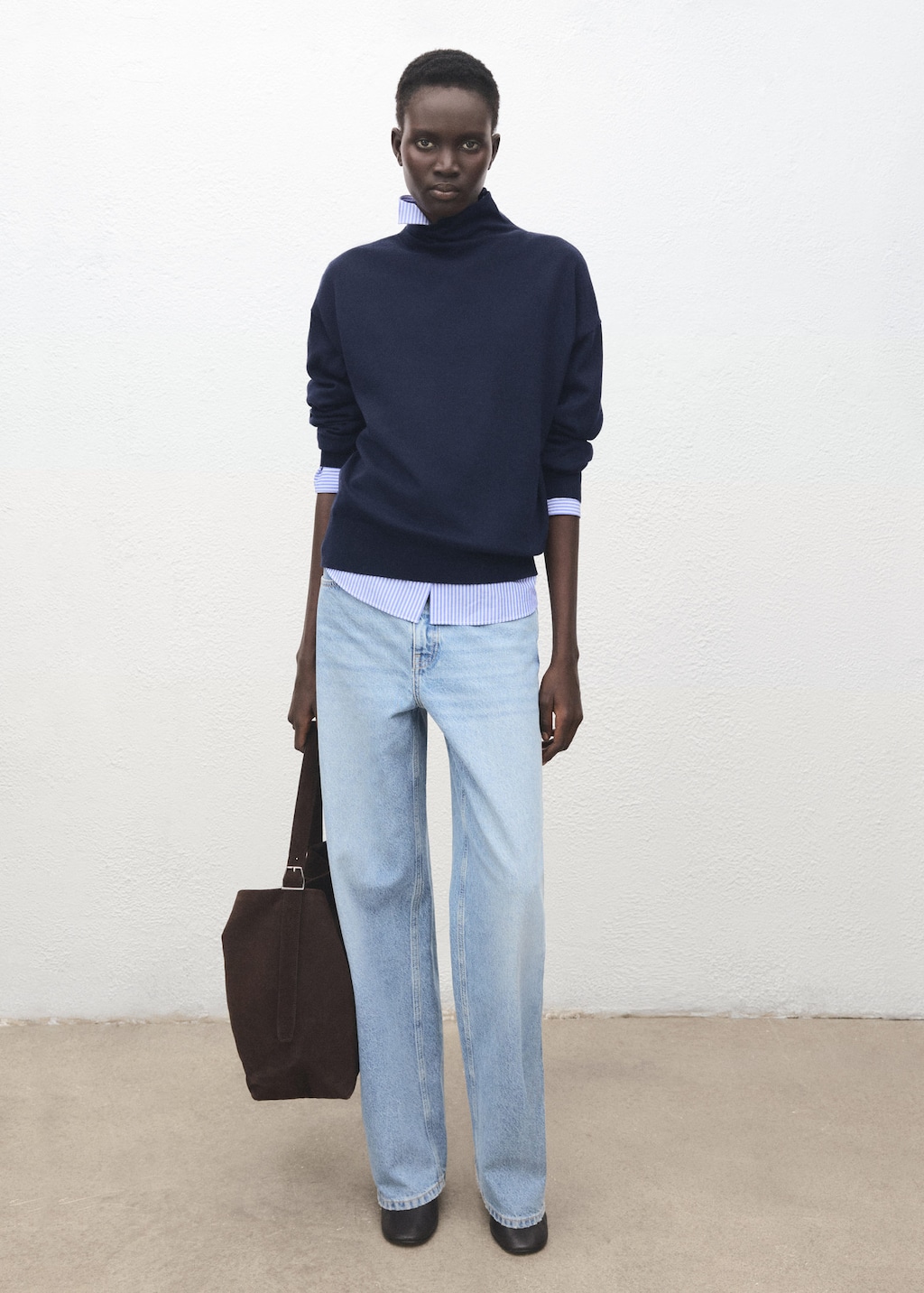 Mango Pull À Col Montant Drapé Bleu Marine - Femme - Xl -  In Blue