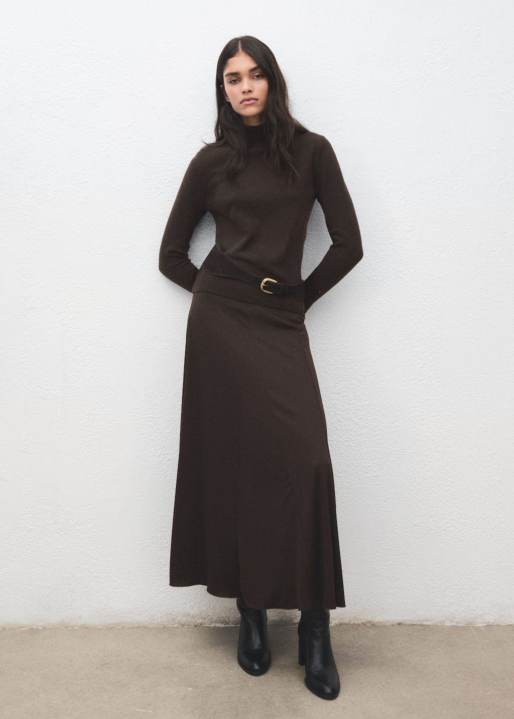 Mango Sweater With Buttoned Cuffs And Perkins Collar Chocolate In Brown