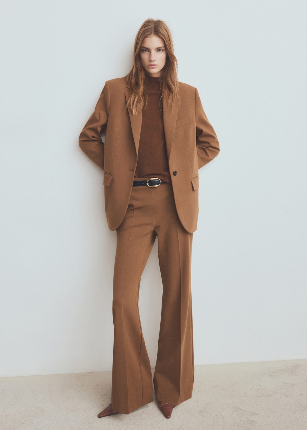 Mango Wide Leg Suit Trousers Caramel In Brown