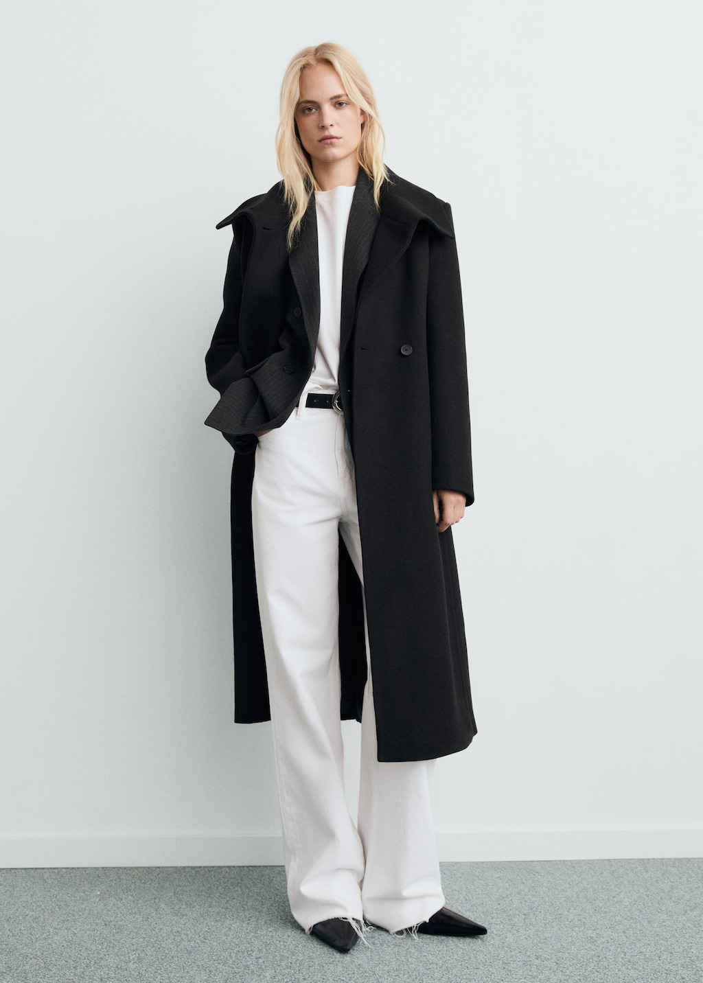 Mango Manteco Wool Coat With Belt In Black