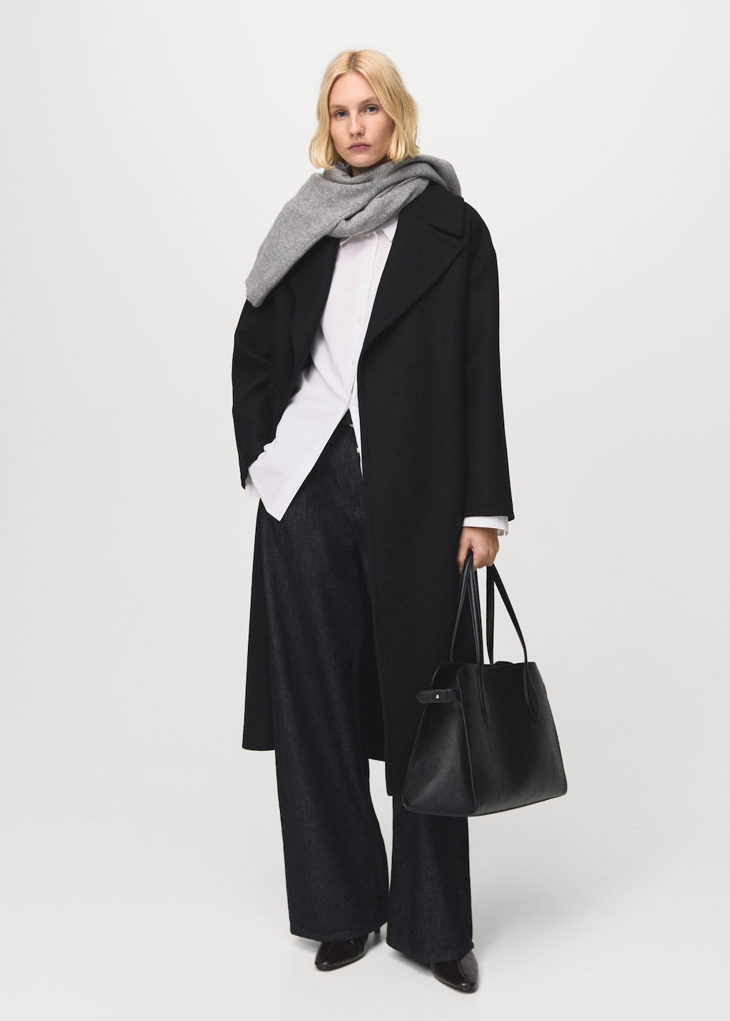 Mango Manteco Wool Coat With Belt In Black