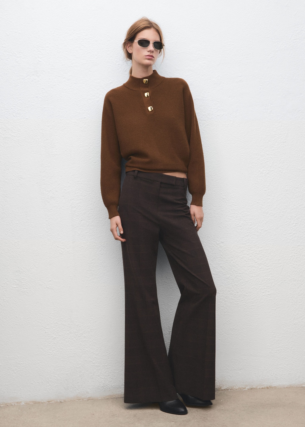 Mango Turtleneck Sweater With Jewel Buttons Brown