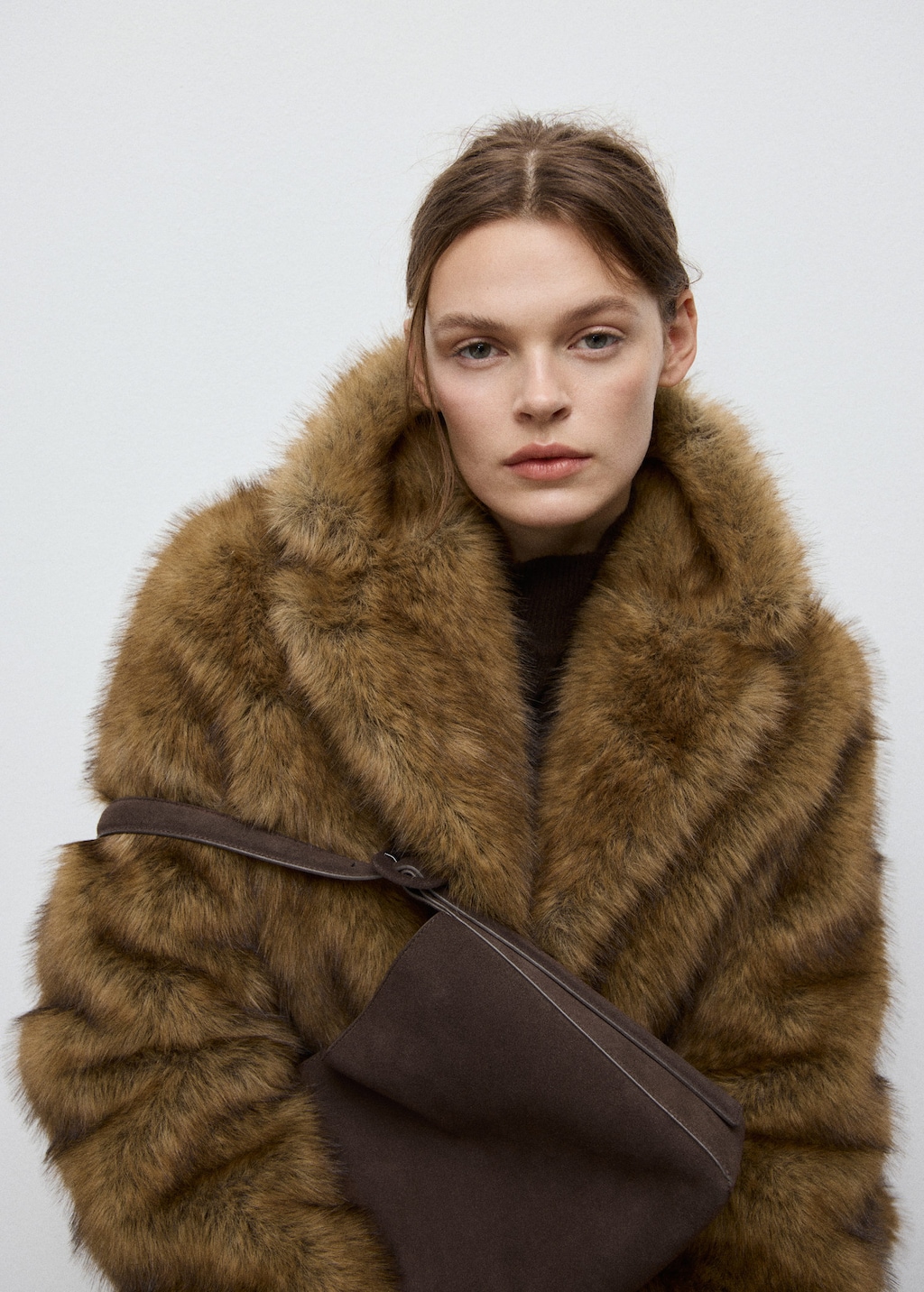 Mango Suede Leather Shopper Bag In Brown