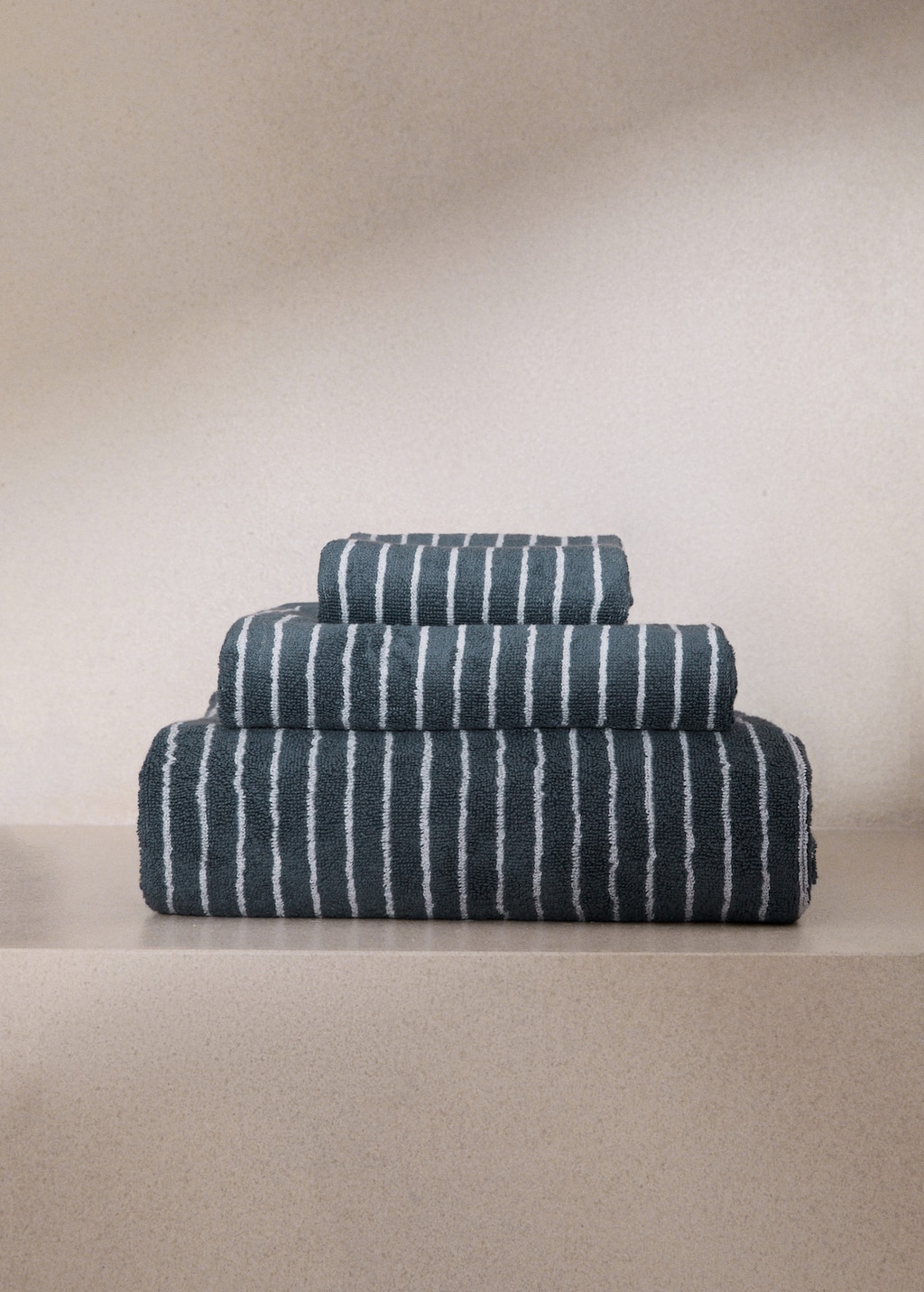 Mango Two-tone Striped Cotton Washcloth Indigo Blue