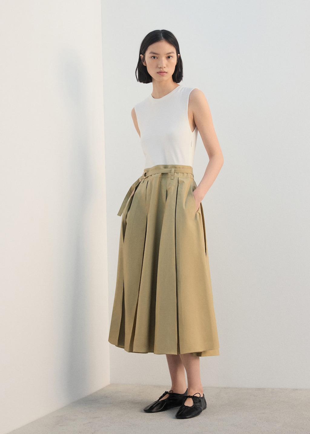 Mango Flared Midi-dress With Belt Medium Brown