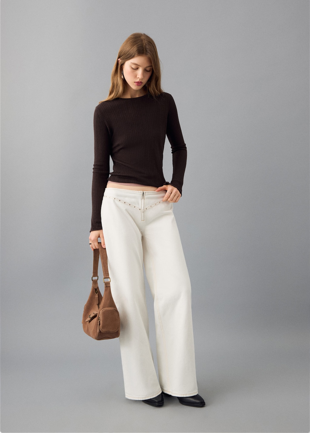 Mango Teen Fine-knit Sweater Brown