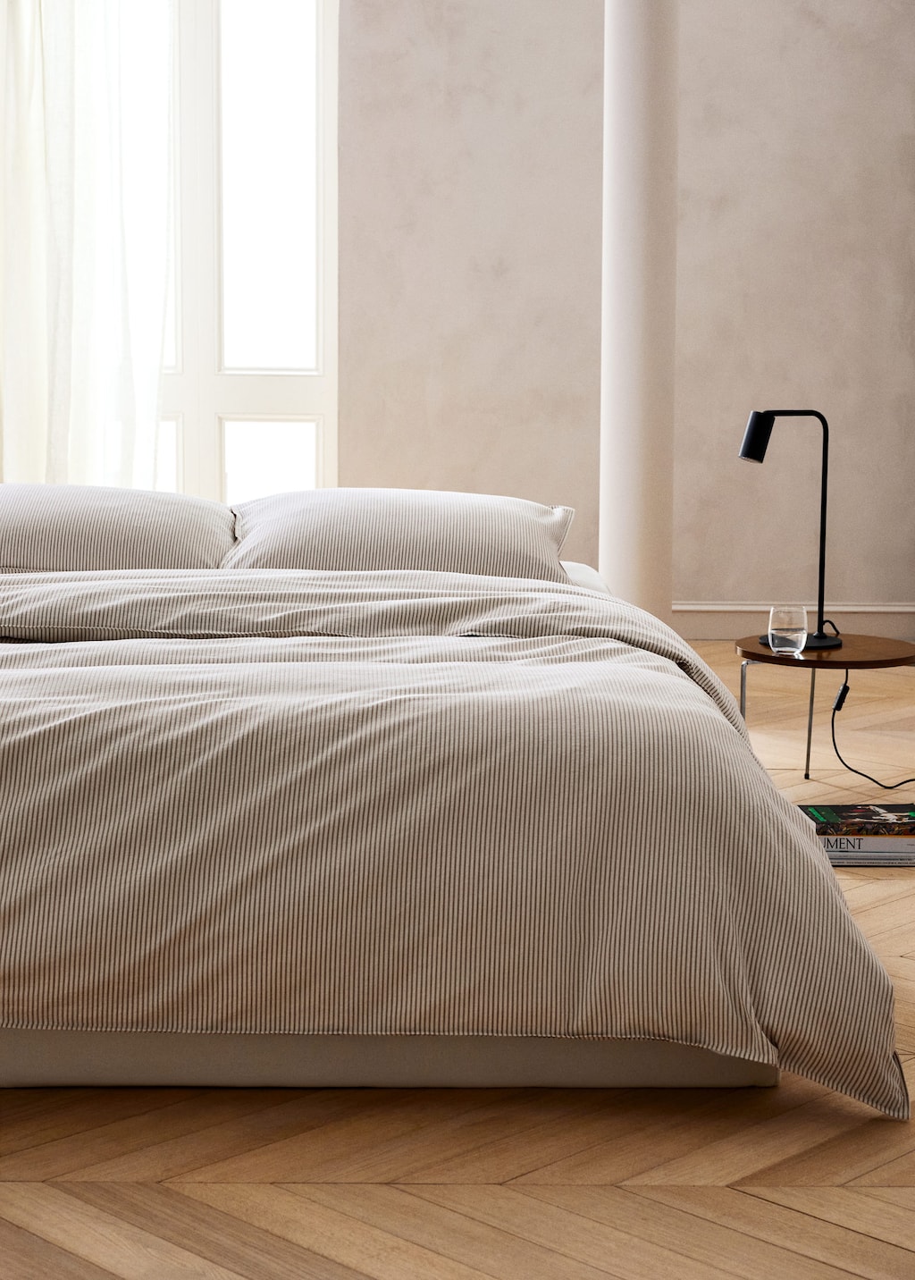 Mango Seersucker Cotton Duvet Cover With Fine Stripes For 135/140 Cm Bed Coffee In Gray