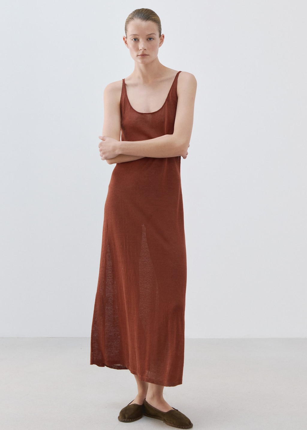 Mango Linen Knit Dress Orange