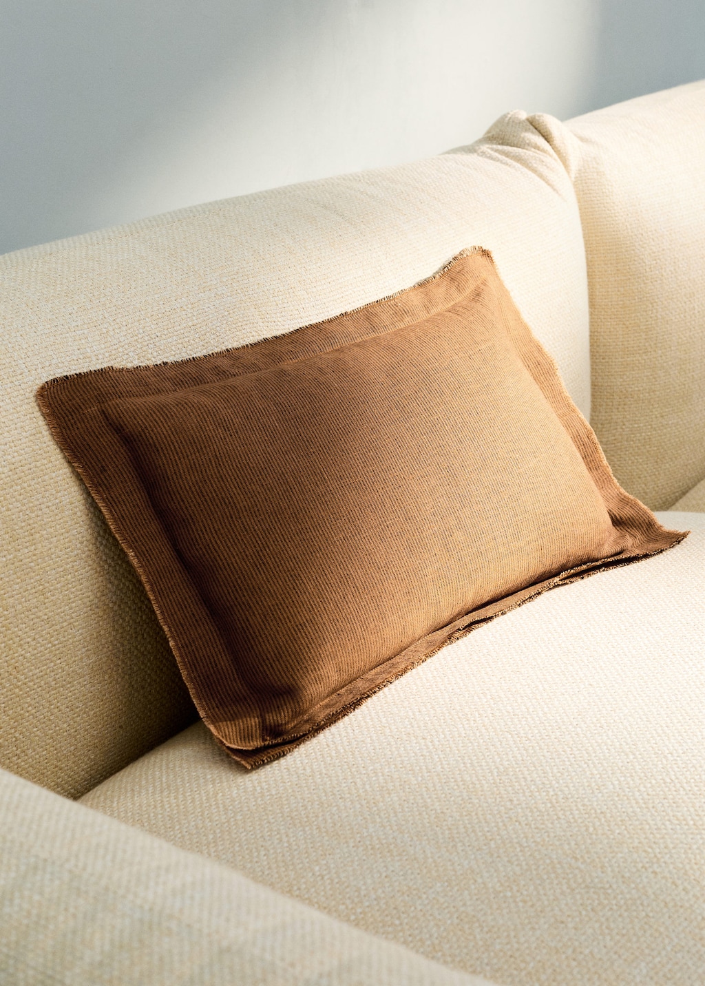 Mango Linen Cushion Cover With Topstitch Finish 30x50 Cm Orange In Brown