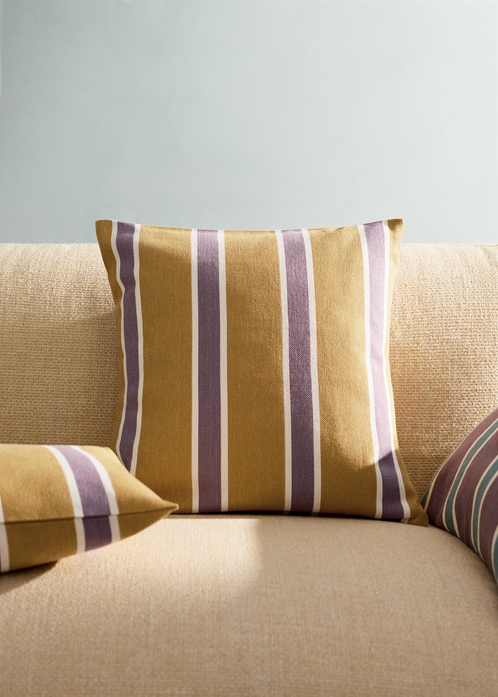 Mango Cotton Cushion Cover With Printed Stripes 45x45 Cm Yellow In Multi