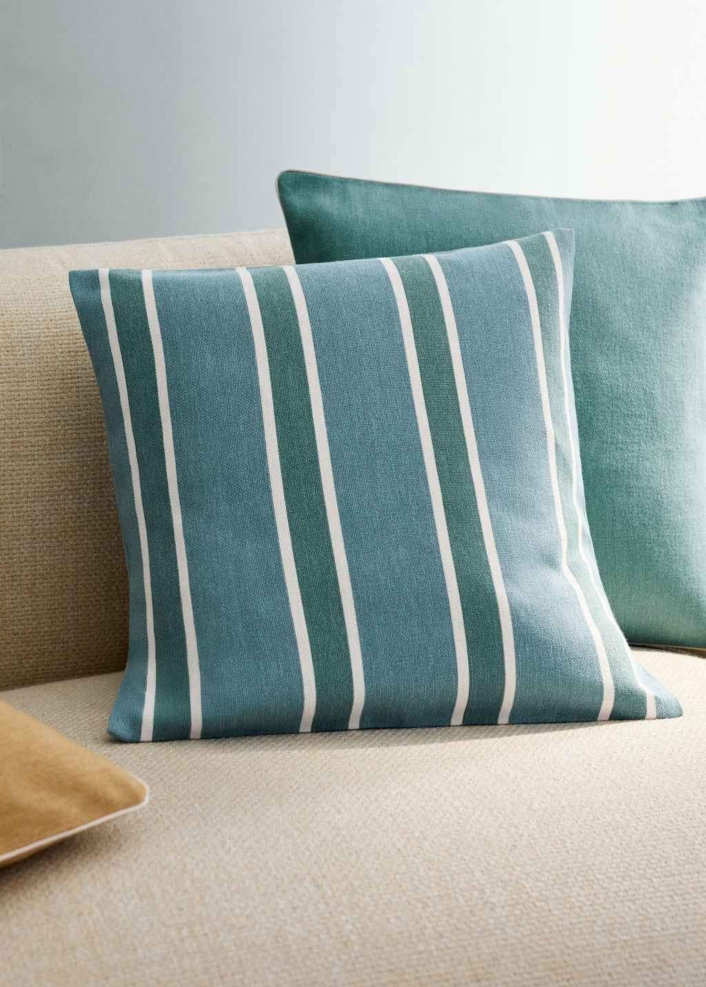 Mango Cotton Cushion Cover With Printed Stripes 45x45 Cm Blue