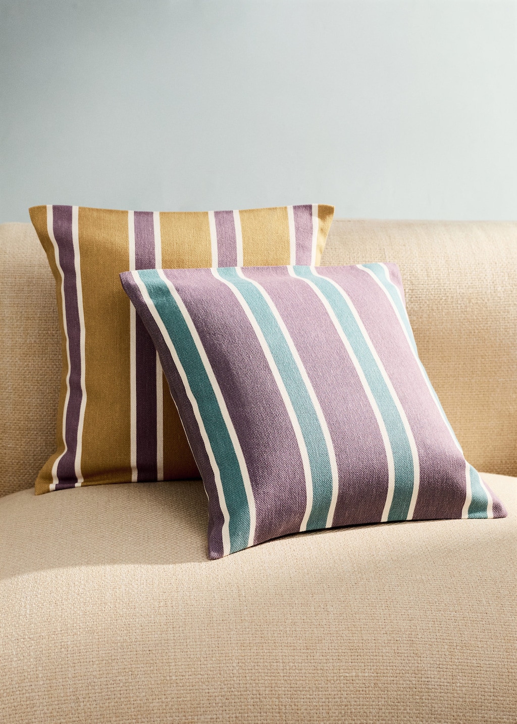 Mango Cotton Cushion Cover With Printed Stripes 45x45 Cm Blackberry In Multi