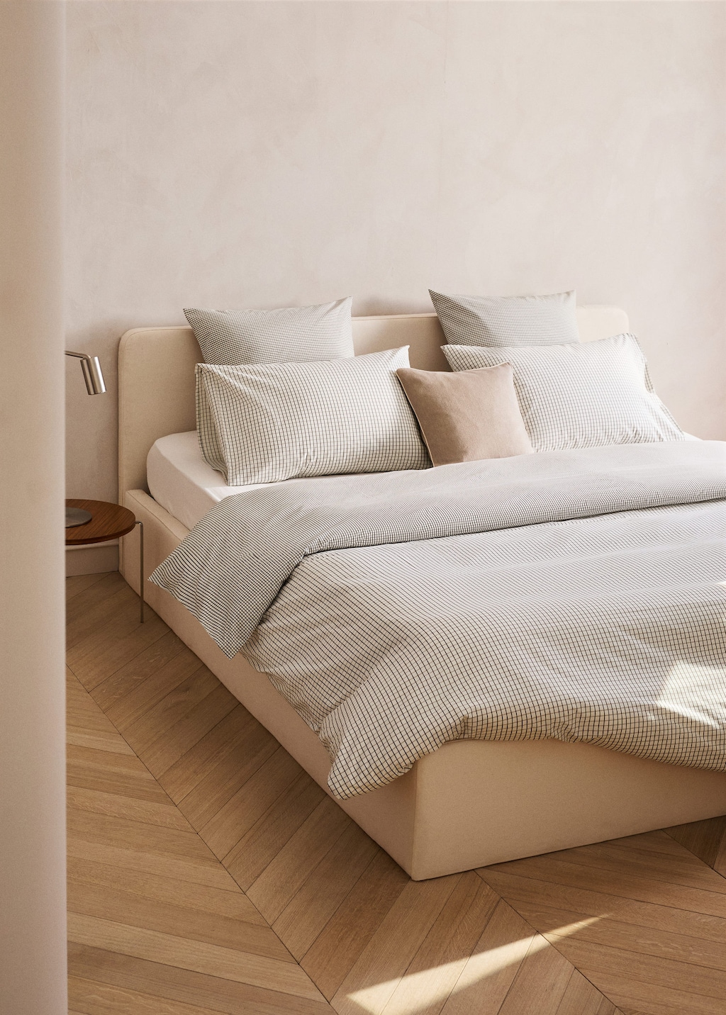 Mango Percale Cotton Reversible Mini-check Duvet Cover For 135/140 Cm Bed Coffee In Gray