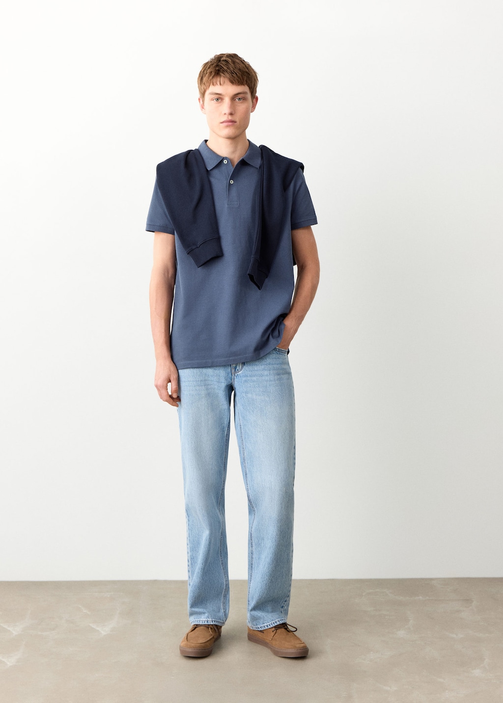 Mango Short-sleeved Cotton Polo Shirt In Navy