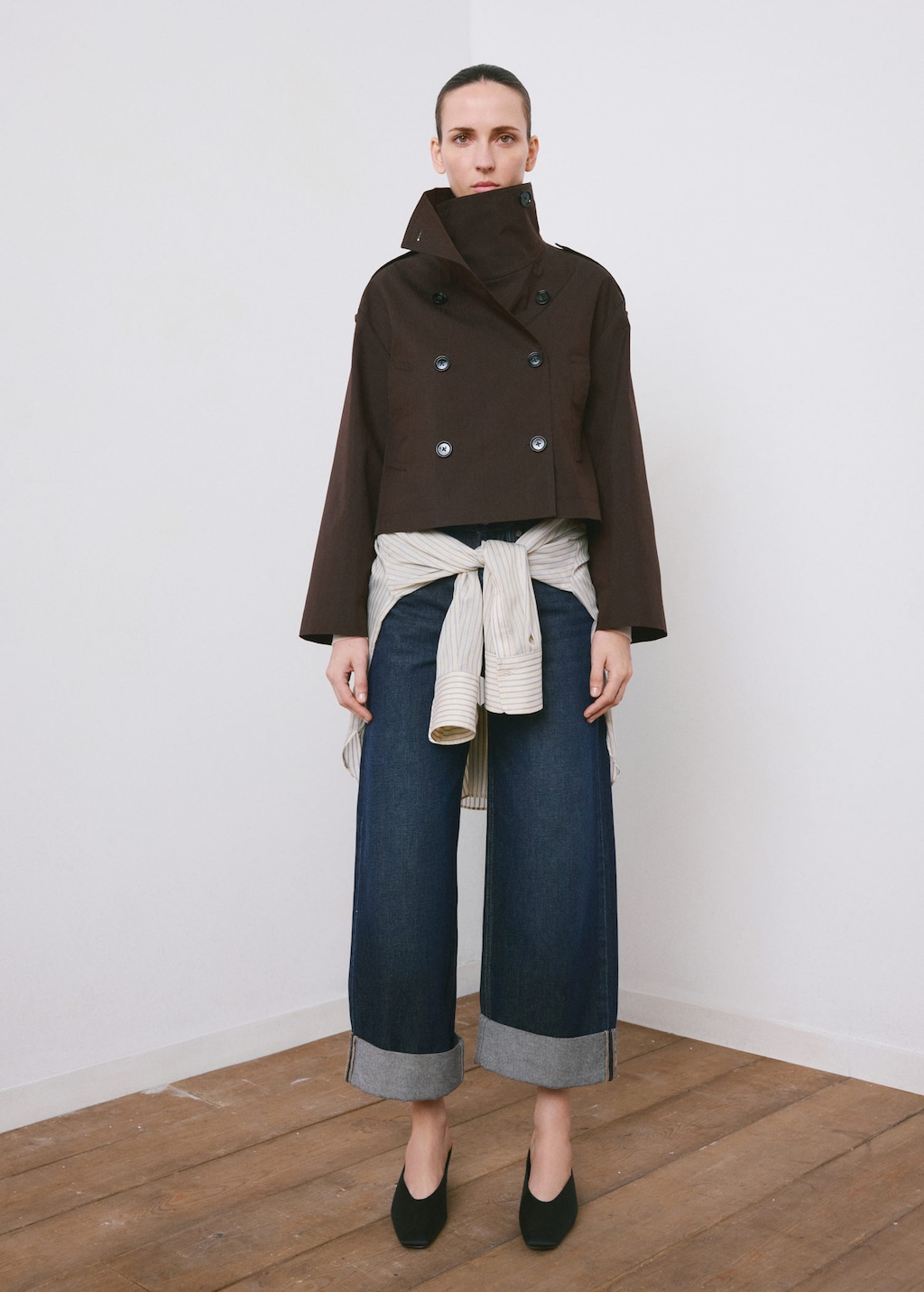 Mango Wide Leg Jeans With Turn-up Hem In Blue