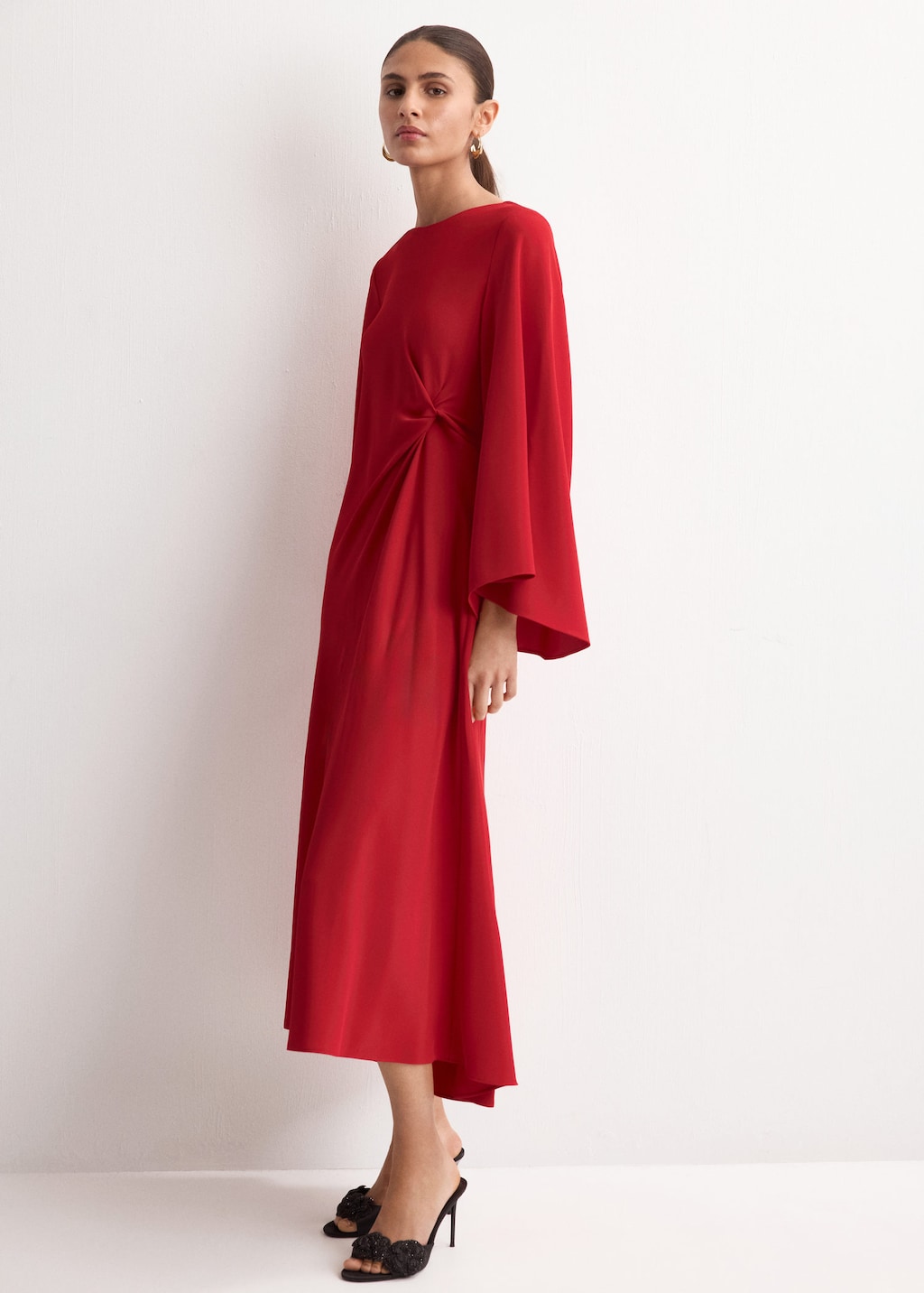 Mango Flared Midi-dress Red