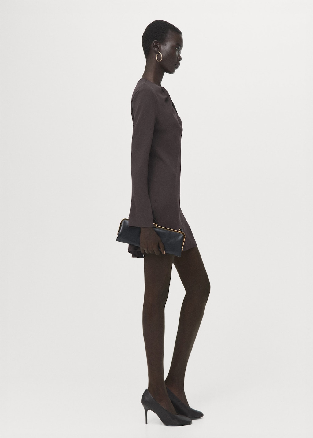 Mango Long-sleeved Dress With Draped Neck Brown