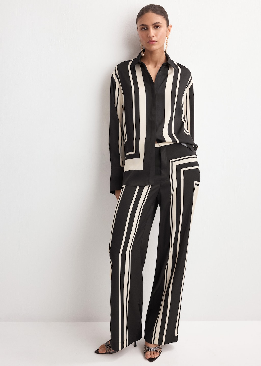 Mango Satin Print Blouse Black In Multi