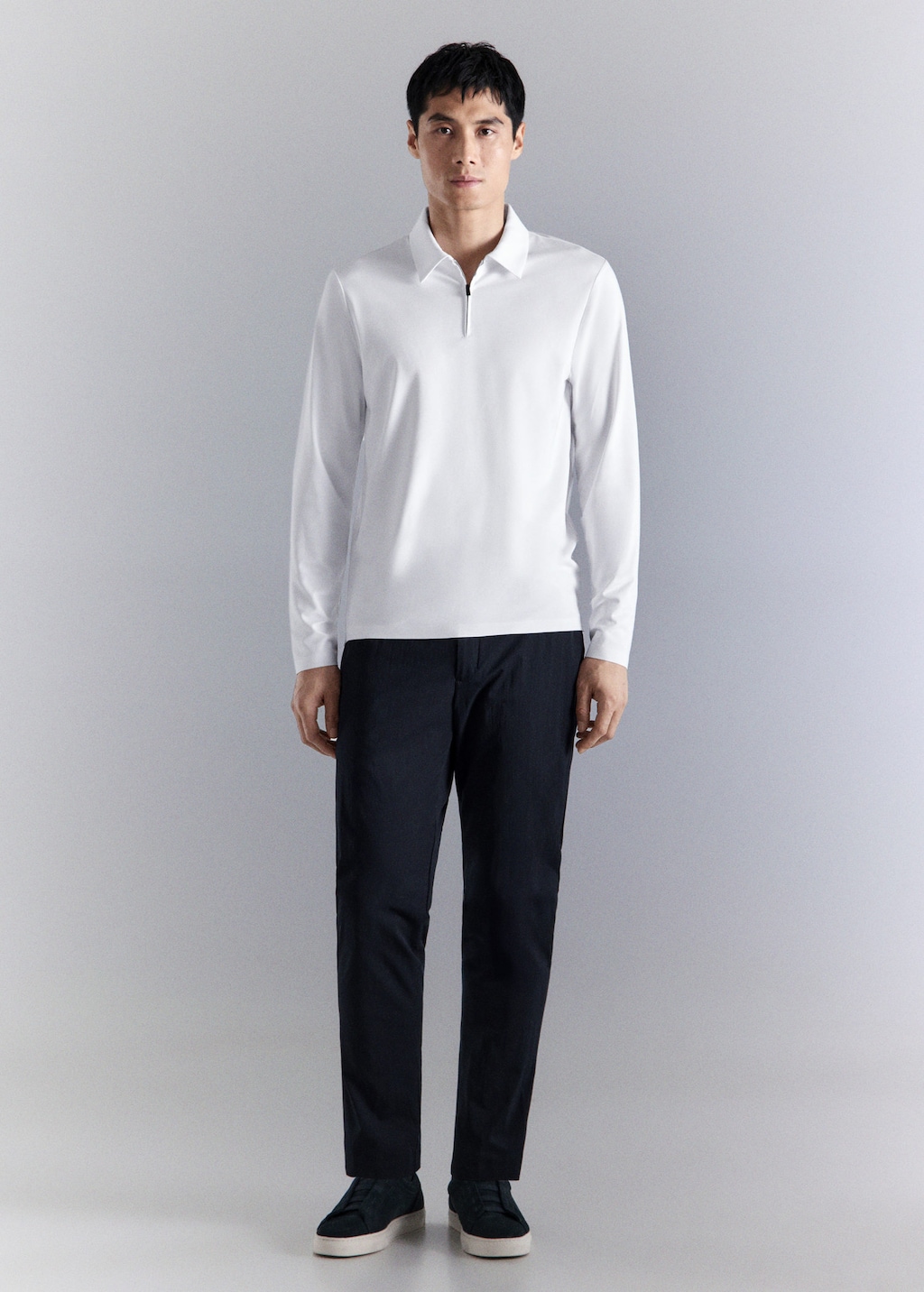 Mango Comfort Stretch Zip Polo White