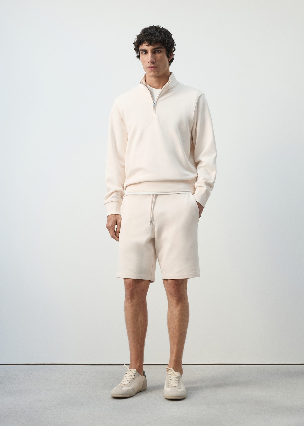 Mango 100% Cotton Zip-neck Sweatshirt Ecru In White