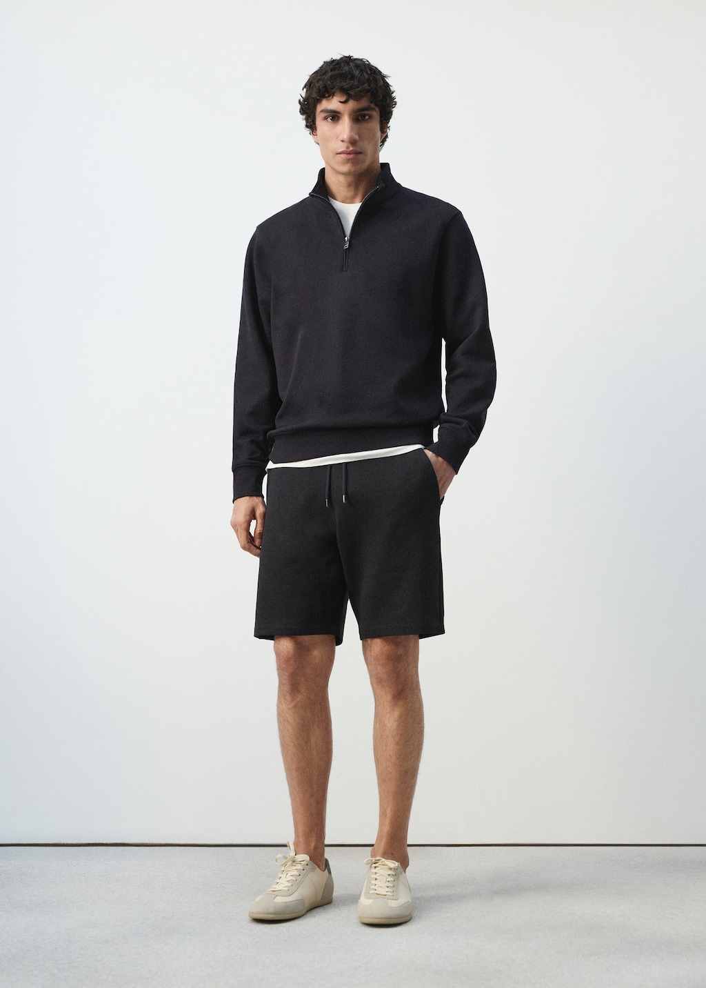 Mango 100% Cotton Zip-neck Sweatshirt Navy In Blue