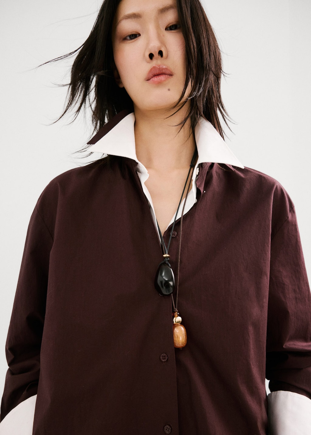 Mango Combined Double-pendant Necklace In Brown