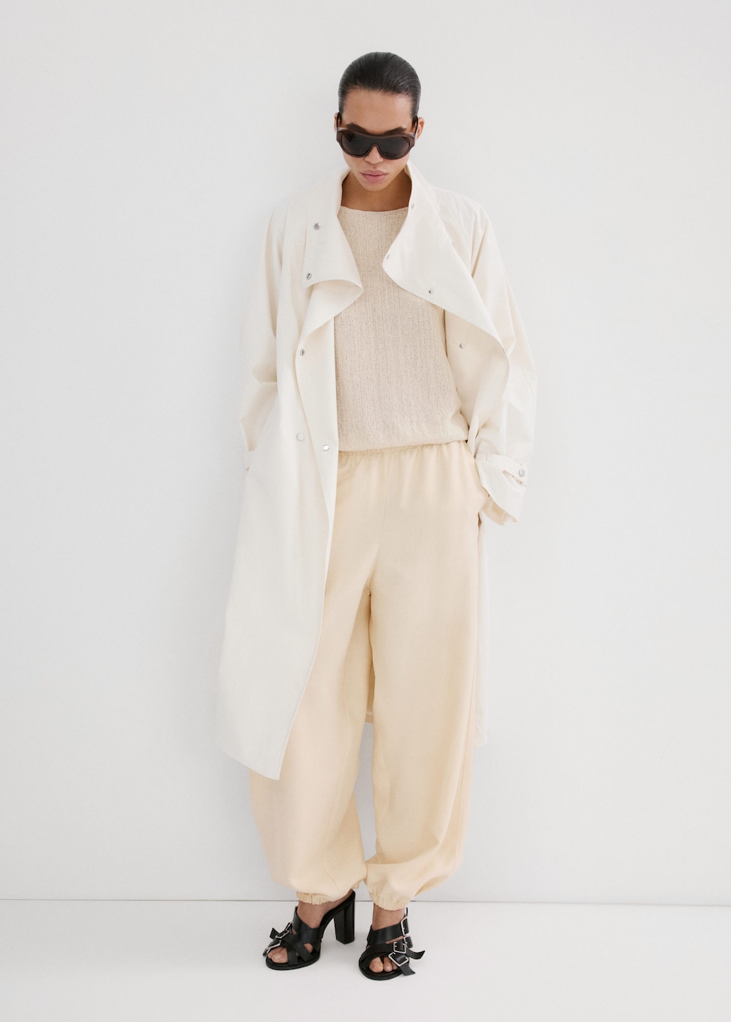 Mango Lurex Knitted Sweater Sand In White