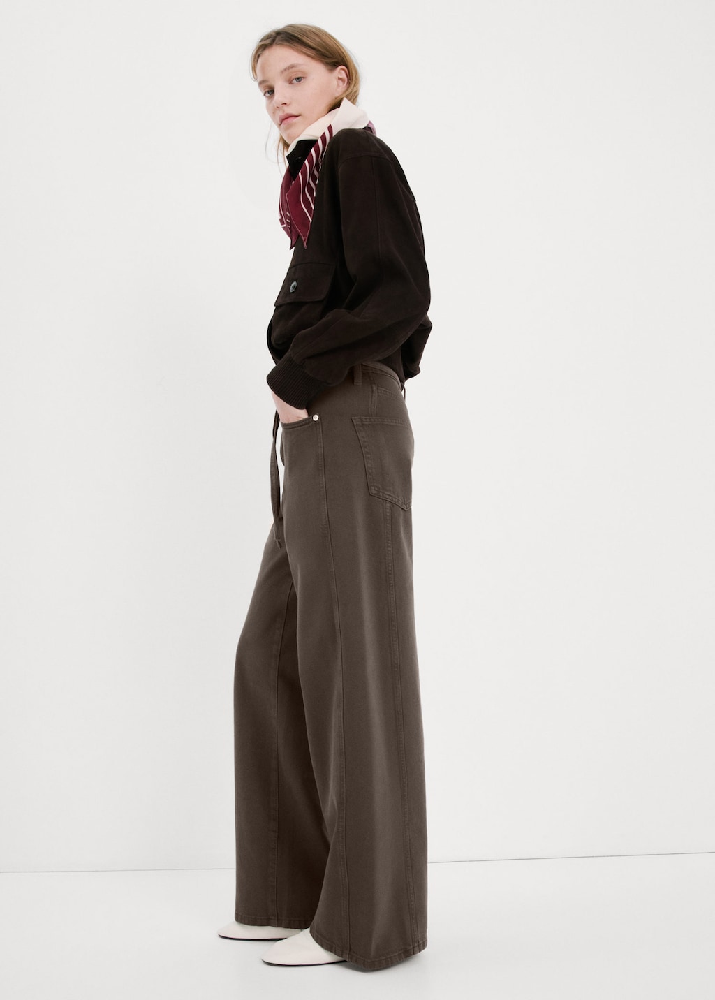 Mango Jean Wide Leg Avec Cordon Chocolat - Femme - 48 -  In Brown