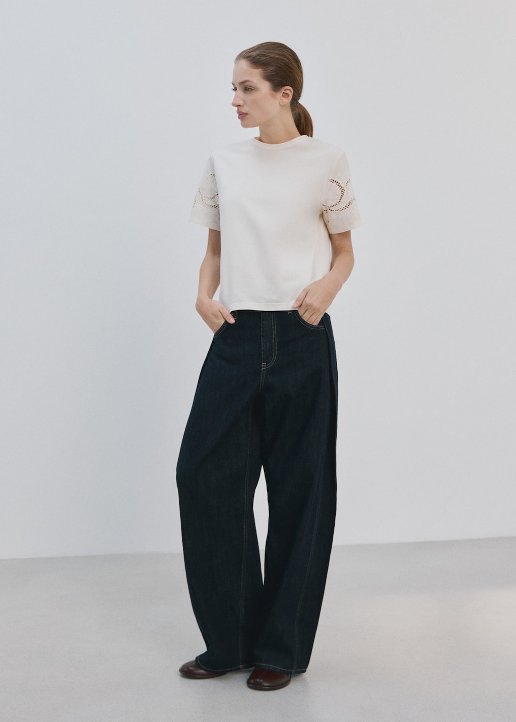 Mango T-shirt Coton Ajouré Détails Brodés Écru - Femme - 3xl -  In Black