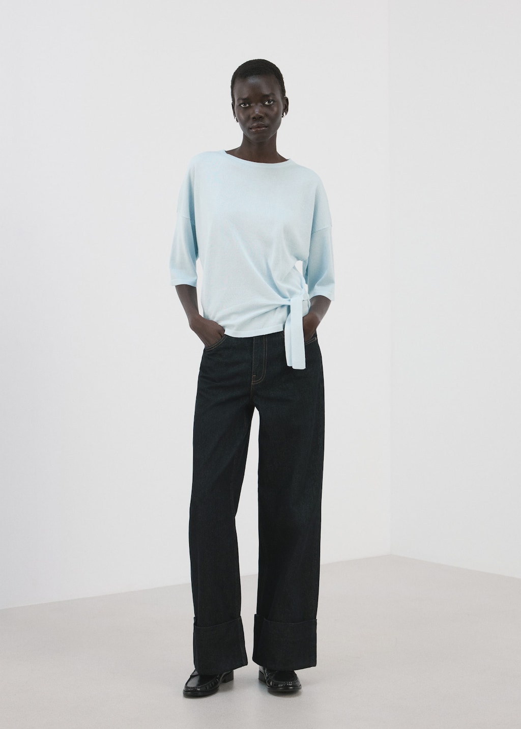 Mango Bow Knit Sweater Sky Blue