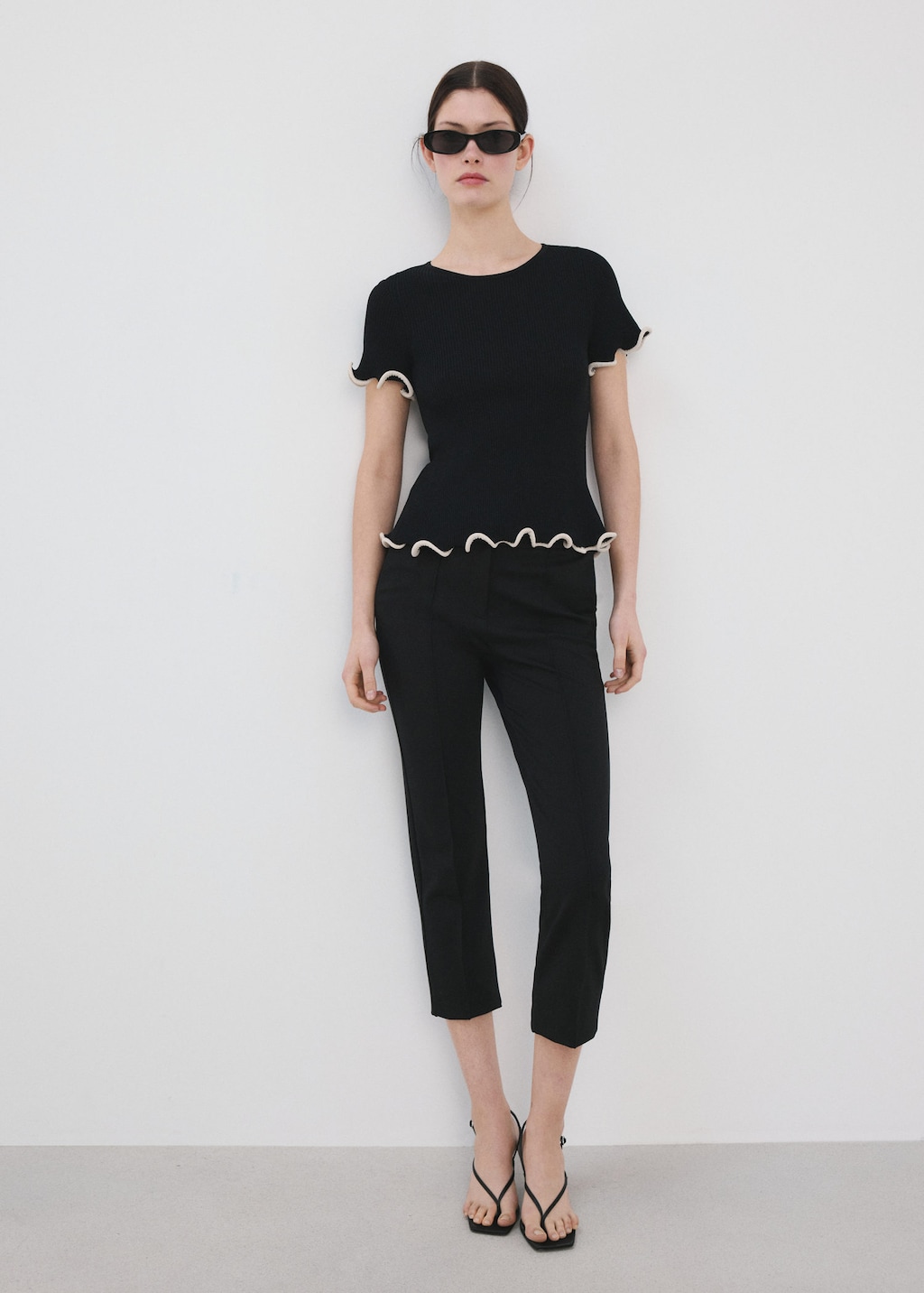 Mango Haut Peplum Avec Bordures Contrastées Noir - Femme - M -  In Black